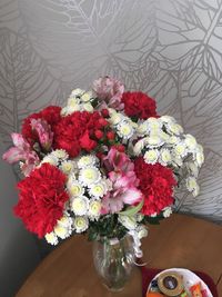 High angle view of flower vase on table at home