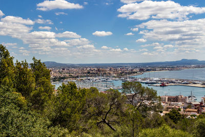 Panoramic view at the harbor of palma on balearic island mallorca, spain on a sunny day