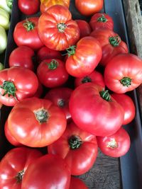 High angle view of tomatoes for sale at market