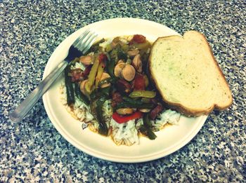 High angle view of food on plate