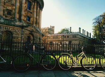 Bicycle parked in front of building