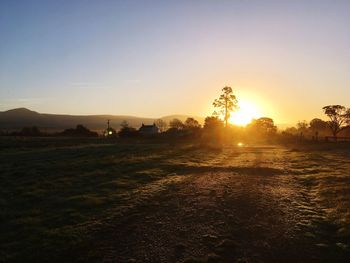 Scenic view of field against sky during sunset