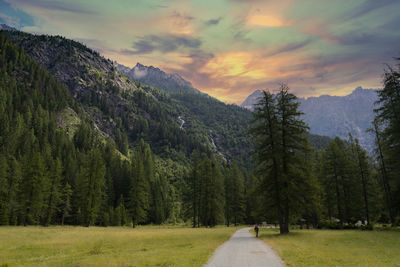 Scenic view of mountains against sky during sunset
