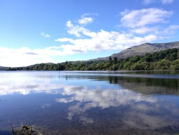 Reflection of clouds in calm lake
