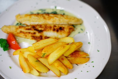 High angle view of food served in plate