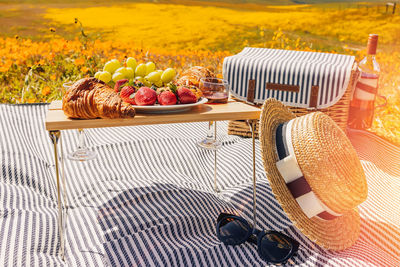 High angle view of food on table