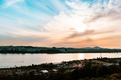 Scenic view of lake at sunset