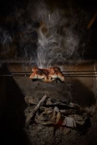 Close-up of bonfire on barbecue grill