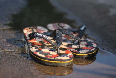 High angle view of shoes on table