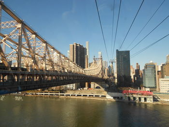 Bridge over river with buildings in background