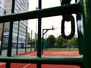 Close-up view of basketball court