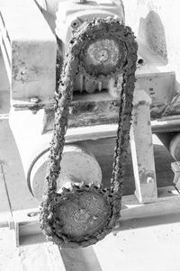 High angle view of rusty wheel