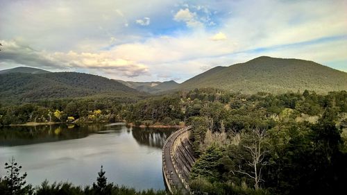 Scenic view of lake against sky at sunset