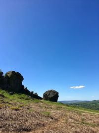 Scenic view of land against clear blue sky