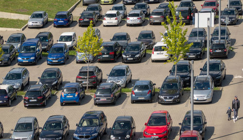 High angle view of traffic on road in city