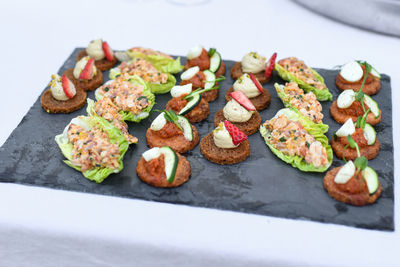 High angle view of food on table