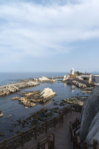 High angle view of sea against sky