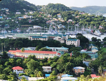 High angle view of townscape against sky