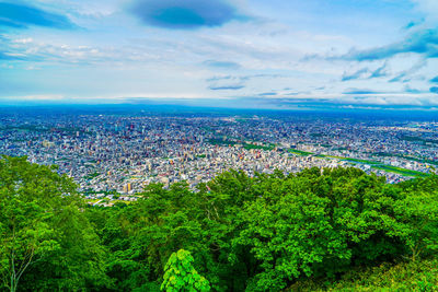 High angle view of townscape against sky