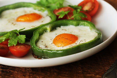 Close-up of breakfast served on table