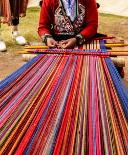 Close-up of woman weaving