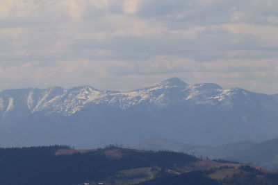 Scenic view of snowcapped mountains against sky