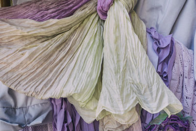 Close-up of scarves at market for sale