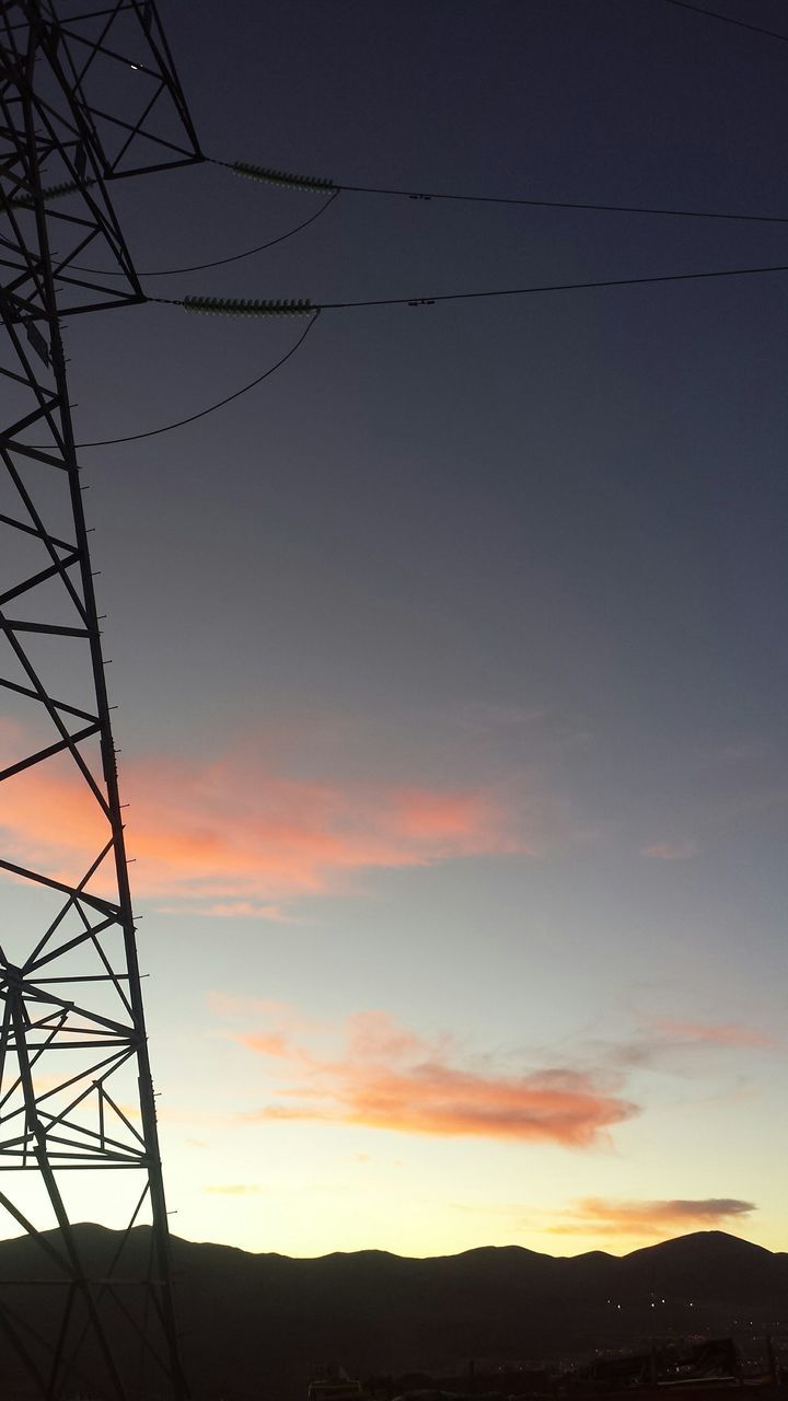 silhouette, sunset, low angle view, sky, power line, electricity pylon, orange color, connection, electricity, built structure, cable, dusk, beauty in nature, architecture, power supply, nature, cloud - sky, scenics, cloud, outdoors