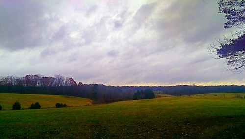 Hay bales on field against sky