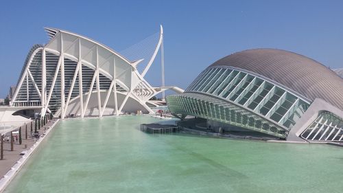 Modern building against clear blue sky