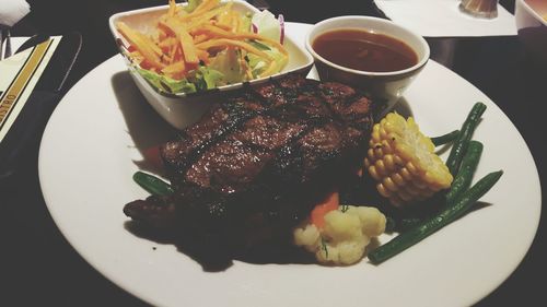 Close-up of food served in plate