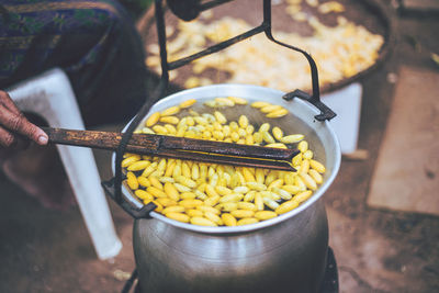 High angle view of hand holding food