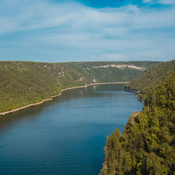 Scenic view of river amidst trees against sky