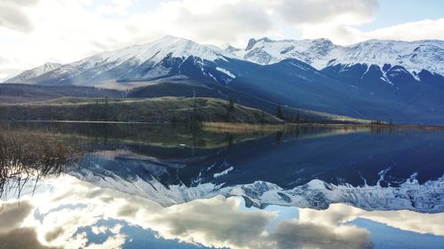 Scenic view of snowcapped mountains against sky