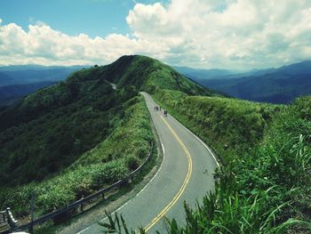 High angle view of road along countryside landscape