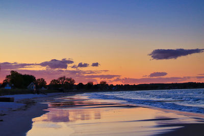 Scenic view of beach against sky during sunset