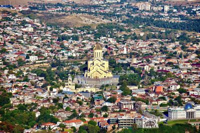 High angle view of city buildings