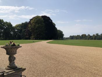 Scenic view of trees on field against sky