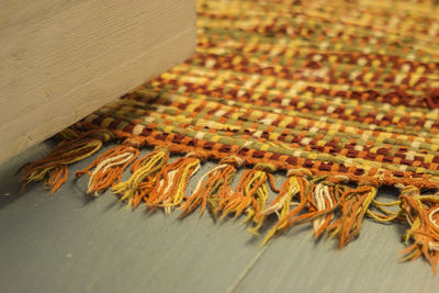 High angle view of dry leaf on table