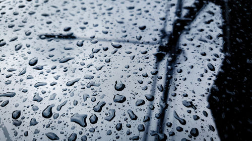 Full frame shot of raindrops on rainy day