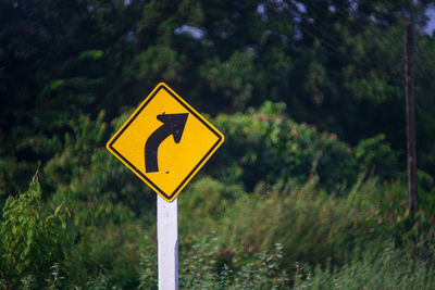 Road sign on field