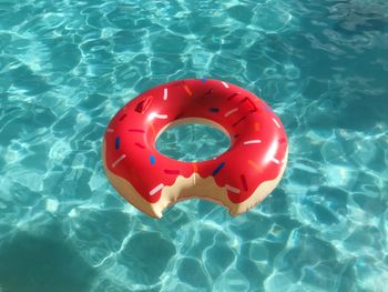 High angle view of red floating on water