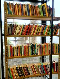 Close-up of books in shelf