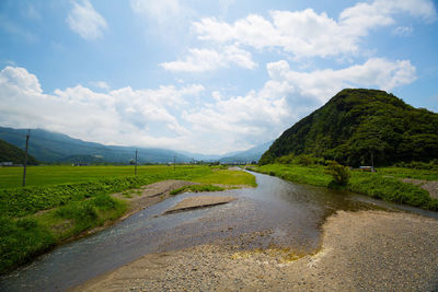 Scenic view of road by land against sky