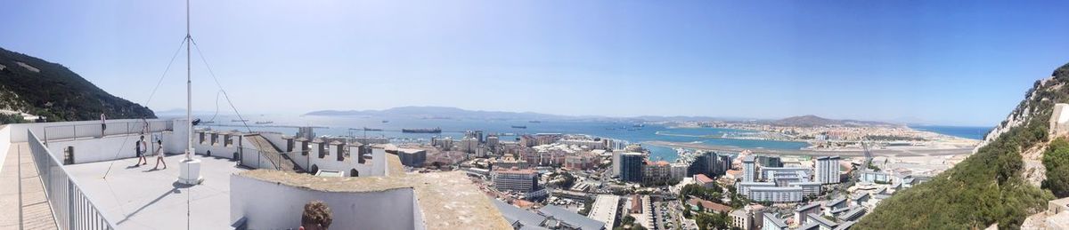 High angle view of gibralter city against clear sky