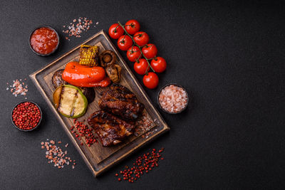 High angle view of food on table