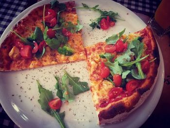 High angle view of food in plate on table