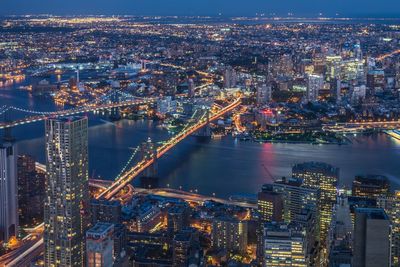 Aerial view of city at night