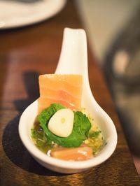 Close-up of food in plate on table