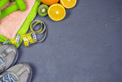 High angle view of fruits on table